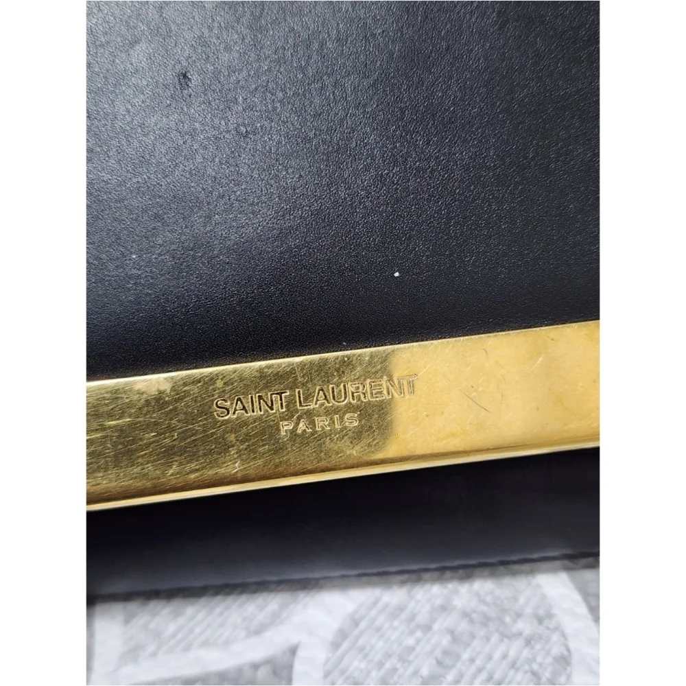 YVES SAINT LAURENT Smooth Calfskin Leather Lutetia Flap Clutch Bag Black - Picture 10 of 12